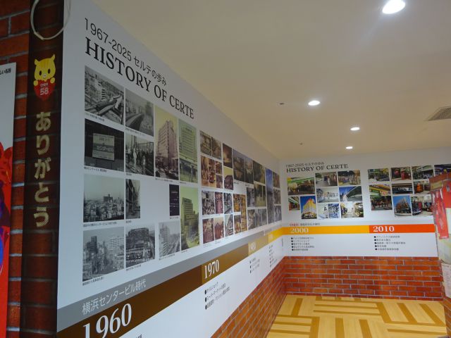 横浜関内「SERTE（セルテ）」の思い出展示コーナー（セルテの歩みとして壁に年表）