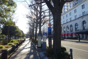 山下公園周辺のバス乗り場・羽田空港リムジンバス乗り場（山下公園・ホテルニューグランド前のバス停の様子）