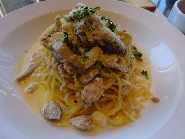 横浜市役所ラクシスフロントのイタリアンレストラン「LITORANEO（リトラーネオ）」で注文したパスタランチのパスタ「自家製サルシッチャときのこのクリームソース」