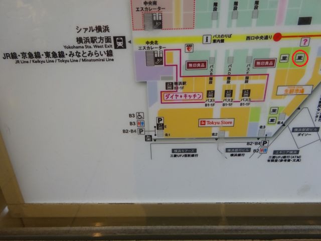 クリスピー・クリーム・ドーナツ横浜ジョイナス店の場所が分かる地図（クリスピー・クリーム・ドーナツ横浜ジョイナス店の場所に赤い丸印をつけている）