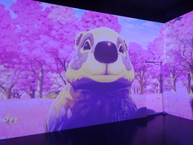 BASEGATE横浜関内「ワンダリア横浜」ゾーン1の様子（春の景色（桜）と動物アップの映像）