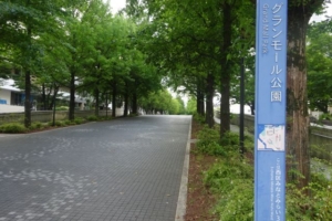 横浜みなとみらい「グランモール公園」の看板と横浜グランモール公園